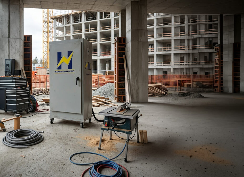 Hanna Energy PowerRack 48/14 providing temporary power at a commercial construction site