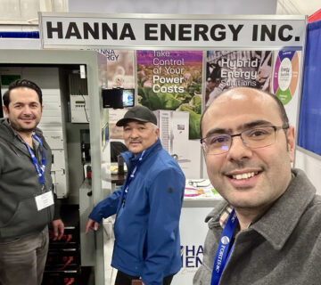 Members of the Hanna Energy team with Dr  Peyman Bordbar at the company's booth during the 2026 Pacific Agriculture Show in Abbotsford, British Columbia 